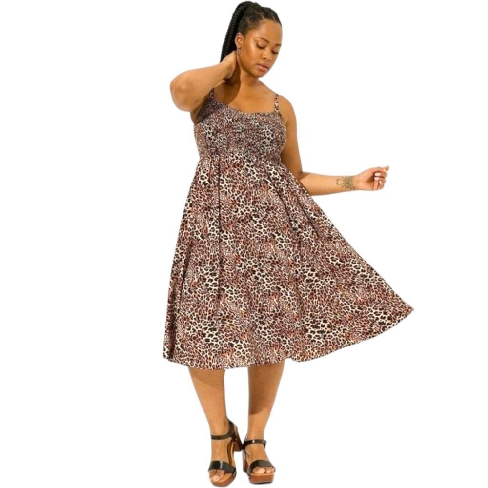 TORRID 3X Challis Sweatheart Smocked Bust Midi Dress Classic Leopard  Print